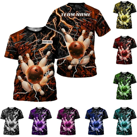 Personalized Name Bowling Shirts for Men and Women 3D, Bowling Shirts for Team Bowling, Bowling Shirts Gift (Orange, S)