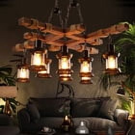DENEST 8 Lights Rustic Country Chandelier Wood Fixture Pendant Industrial Cafe Bar 110V