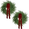 thumbnail image 4 of YTTAL 24" Artificial Norfolk Pine & Cedar Christmas Wreath with Velvet Bow – Real Touch Faux Greenery Holiday Front Door Decoration for Indoor Outdoor Use, 4 of 11