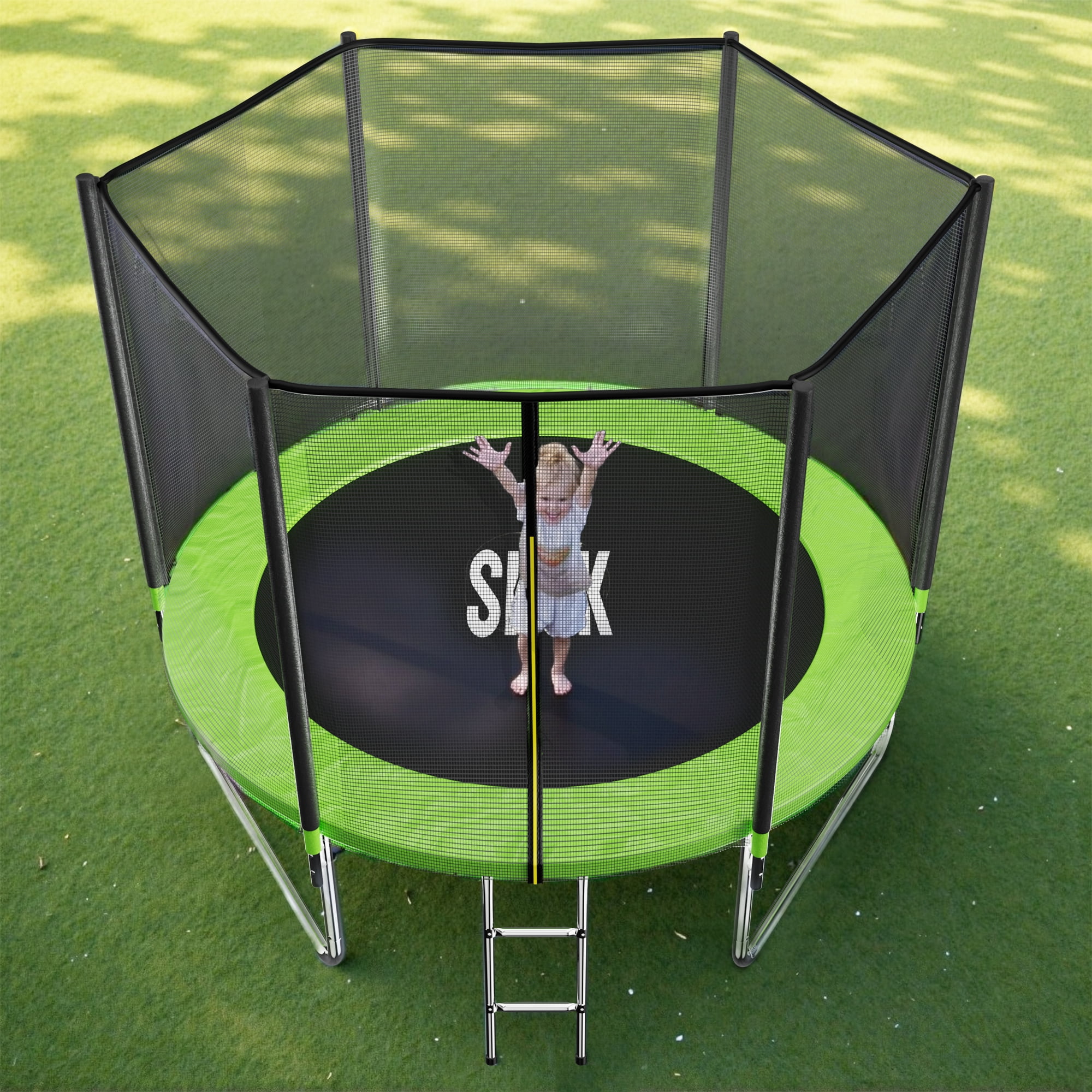 SKOK 12FT Trampoline for Adults & Kids with Safety Net & Heavy Duty Frame Green