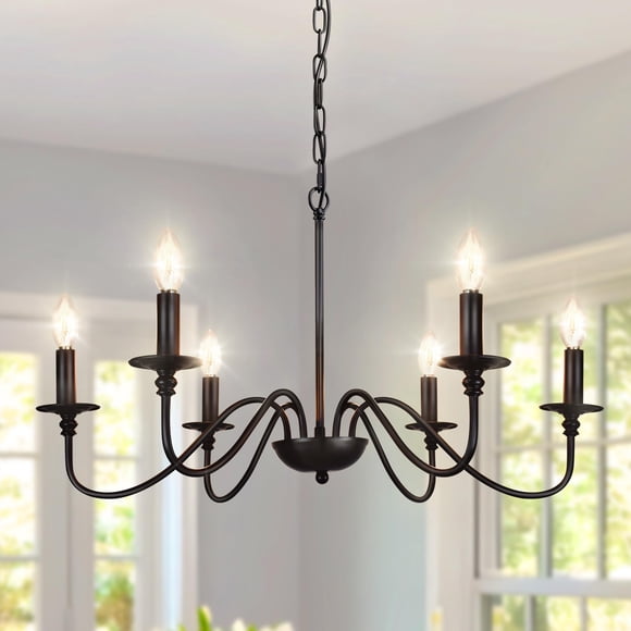 Depuley Lustre de Style Ferme pour Salle à Manger : Luminaire Suspendu Industriel Noir à 6 Lumières pour Îlot de Cuisine - Bougie Rustique Chand