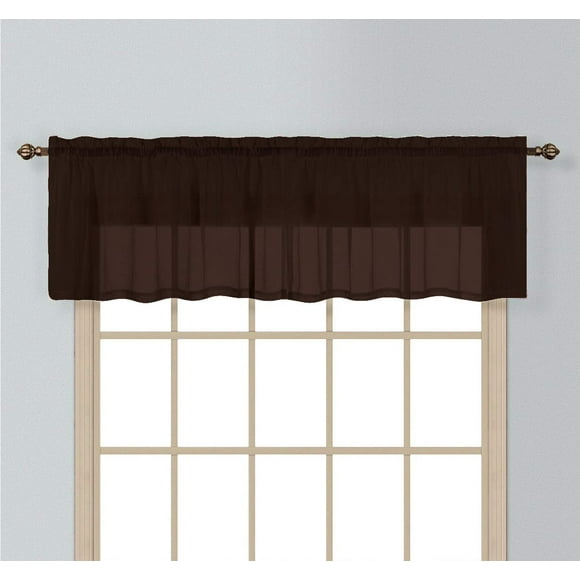 California Drapes 1PC Sheer Voile Window Treatment Valance for Kitchens, Bathrooms, Basements & More (Chocolate, 55" X 14")