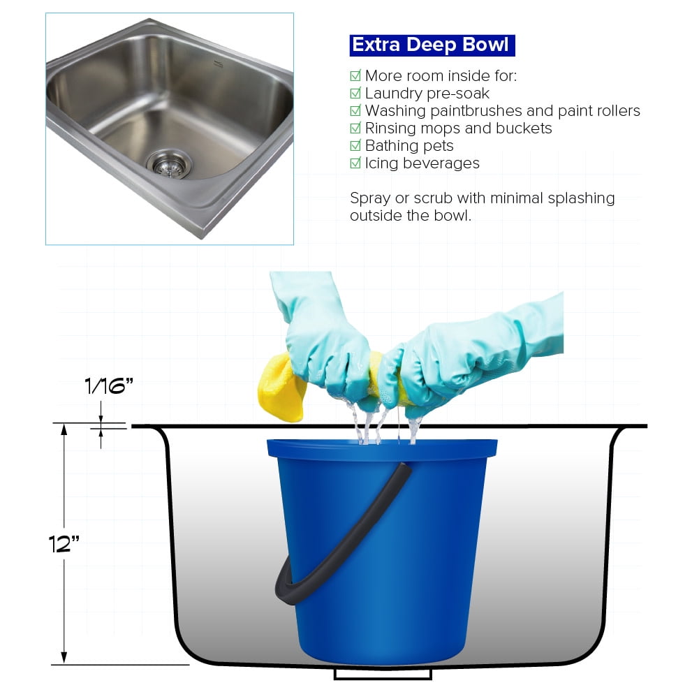 Transolid Trs_Mtsb252212-5 25" Drop In Single Basin Stainless Steel Utility Sink - Brushed