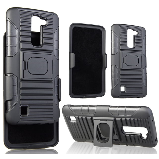 NAKEDCELLPHONE BLACK GRIP RING CASE + BELT CLIP HOLSTER STAND FOR LG TRIBUTE-5, LG TREASURE, LG K7 (LS675, MS330, L51G, L51AL, L52VL)