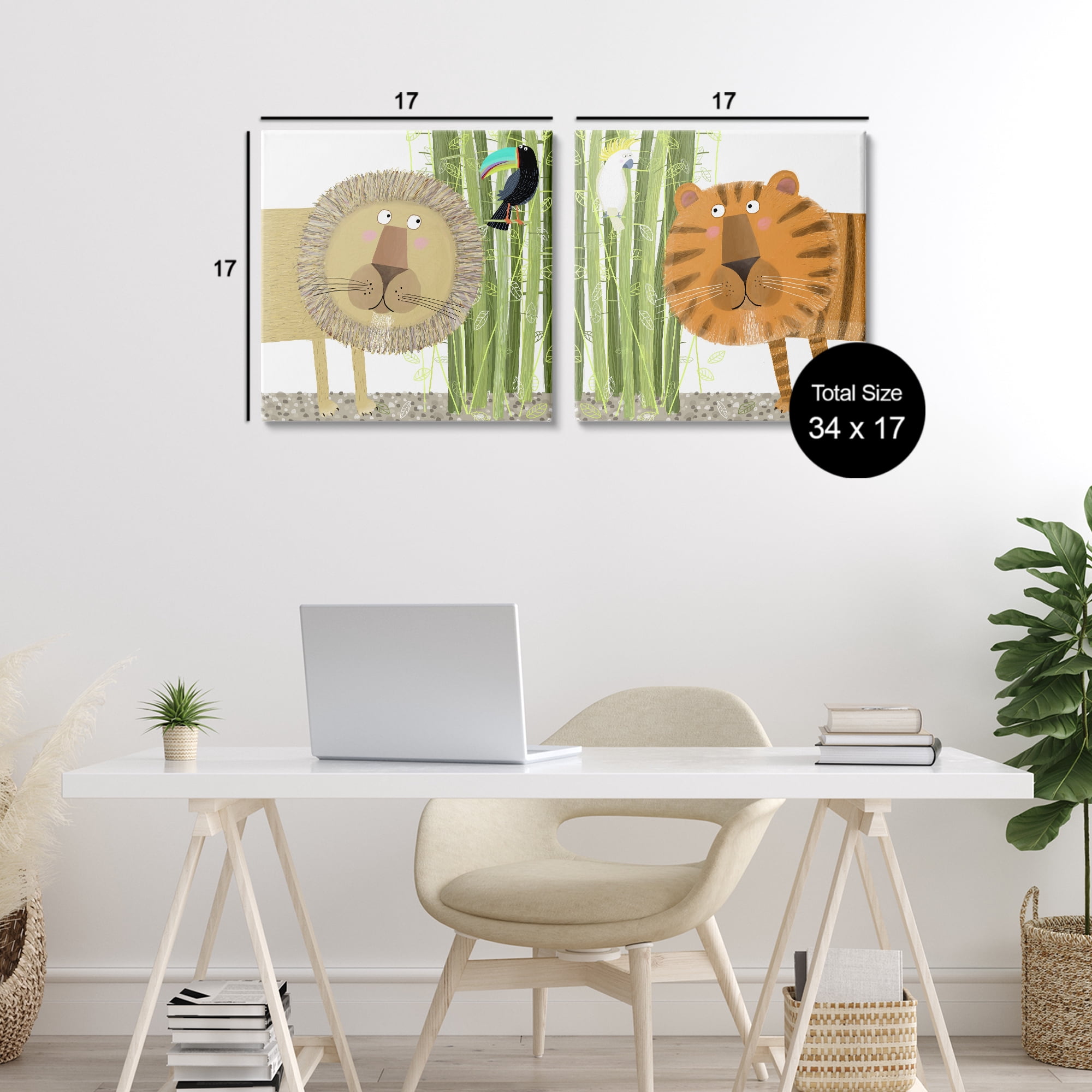 Stupell Industries Bamboo Trees & Animals 2 Piece Canvas Wall Art Set, design by Carla Daly