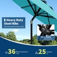 thumbnail image 4 of Parasol de Marché de 9 Pi avec Manivelle et Inclinaison, UPF 50 Plus Imperméable pour Terrasse Extérieure, Pare-Soleil avec 8 Baleines Renforcées, Parasol avec Protection UV pour Jardin, Terrasse, Piscine, Balcon, Rouge Bleu Ciel Jaune Marine Kaki Blanc, 4 of 7
