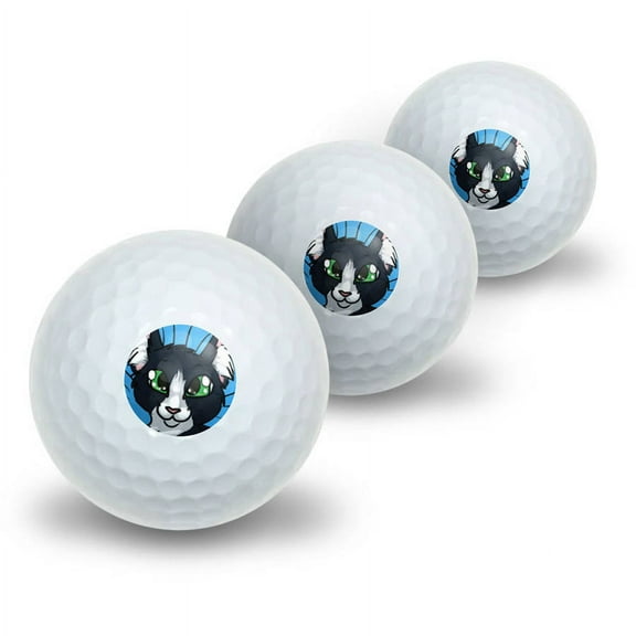Black and White Cat Pet Novelty Golf Balls, 3pk