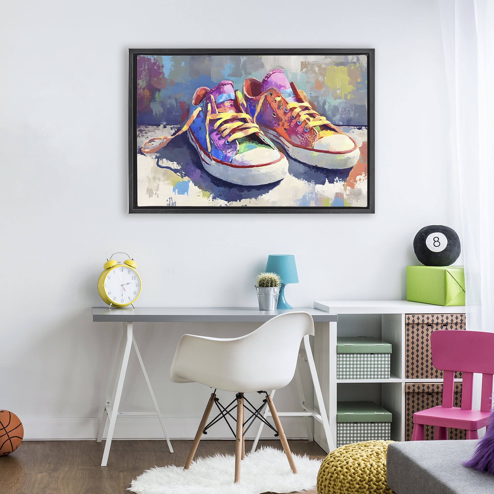 Stupell Industries Colorful Low Top Sneakers Black Framed Floater Canvas Wall Art, design by Creative Studio