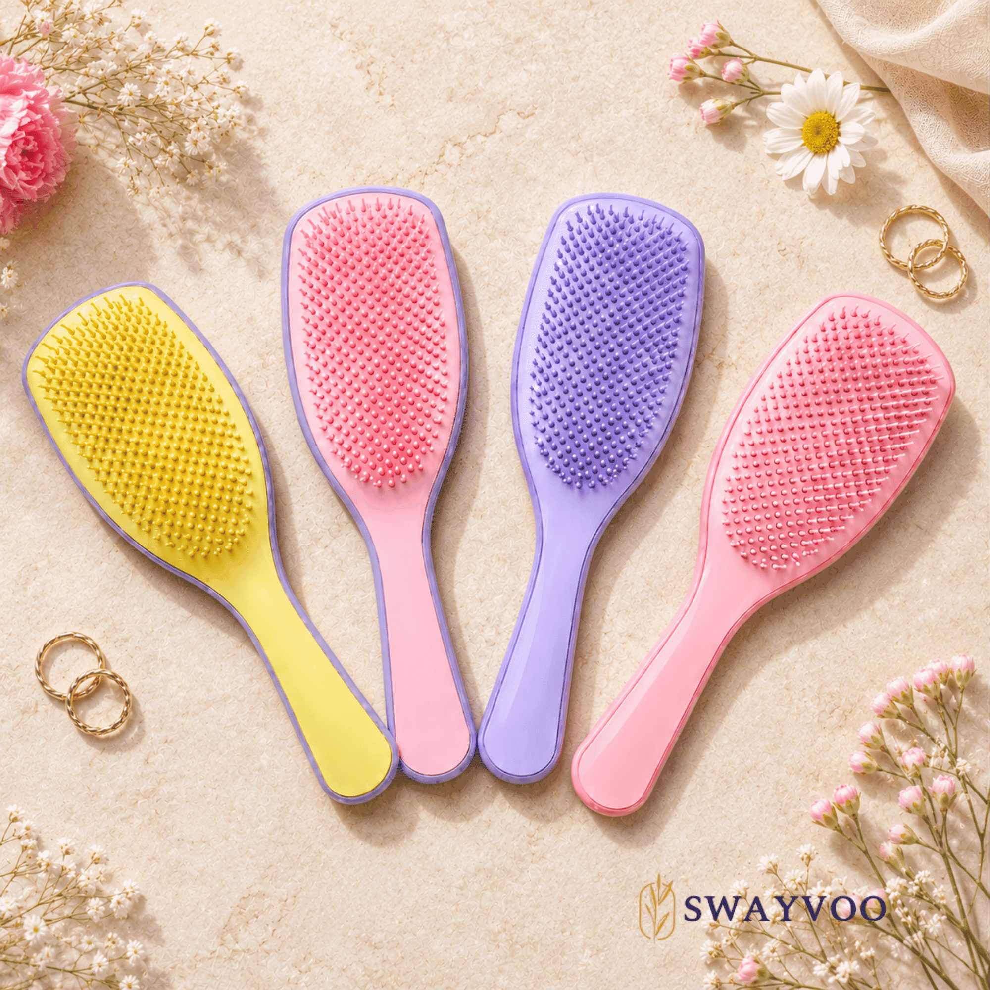 Swayvoo Ultimate Detangler Hair Brush Pack of 4 with Ergonomic Handle for Wet and Dry Hair All Types
