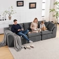thumbnail image 3 of 108'' Corduroy Sectional Sofa, Modern Boneless Cloud Couch with Deep Seat, 3 Seater Modular Sofa for Living Room, No Assembly Required, Dark Gray, 3 of 10