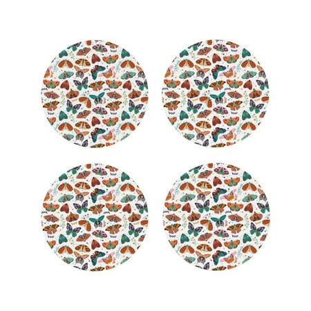 

Coasters Set of 4 - cartoon butterfly Drink Coasters for Tabletop Protection Leather Coasters for Living Room Decor and Housewarming Gift Round Shape