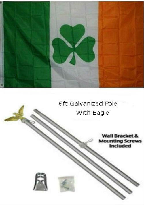 2x3 2x3 Irish Shamrock Ireland Flag Aluminum Pole Kit Gold Ball Top 