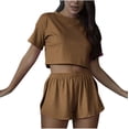thumbnail image 1 of Yuyuzo Ensembles de Pyjama pour Femmes Deux Pièces Col Ras du Cou Manches Courtes Haut Court P Shorts Taille Haute Vêtements de Détente, 1 of 7