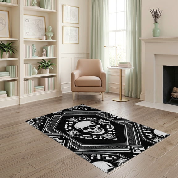 ODIKA Skull Beast Angular Skeletal Bold Contrast Aesthetic Graphic for Home Office, Gaming Room, Under Desk, Non-Slip Chair-Friendly