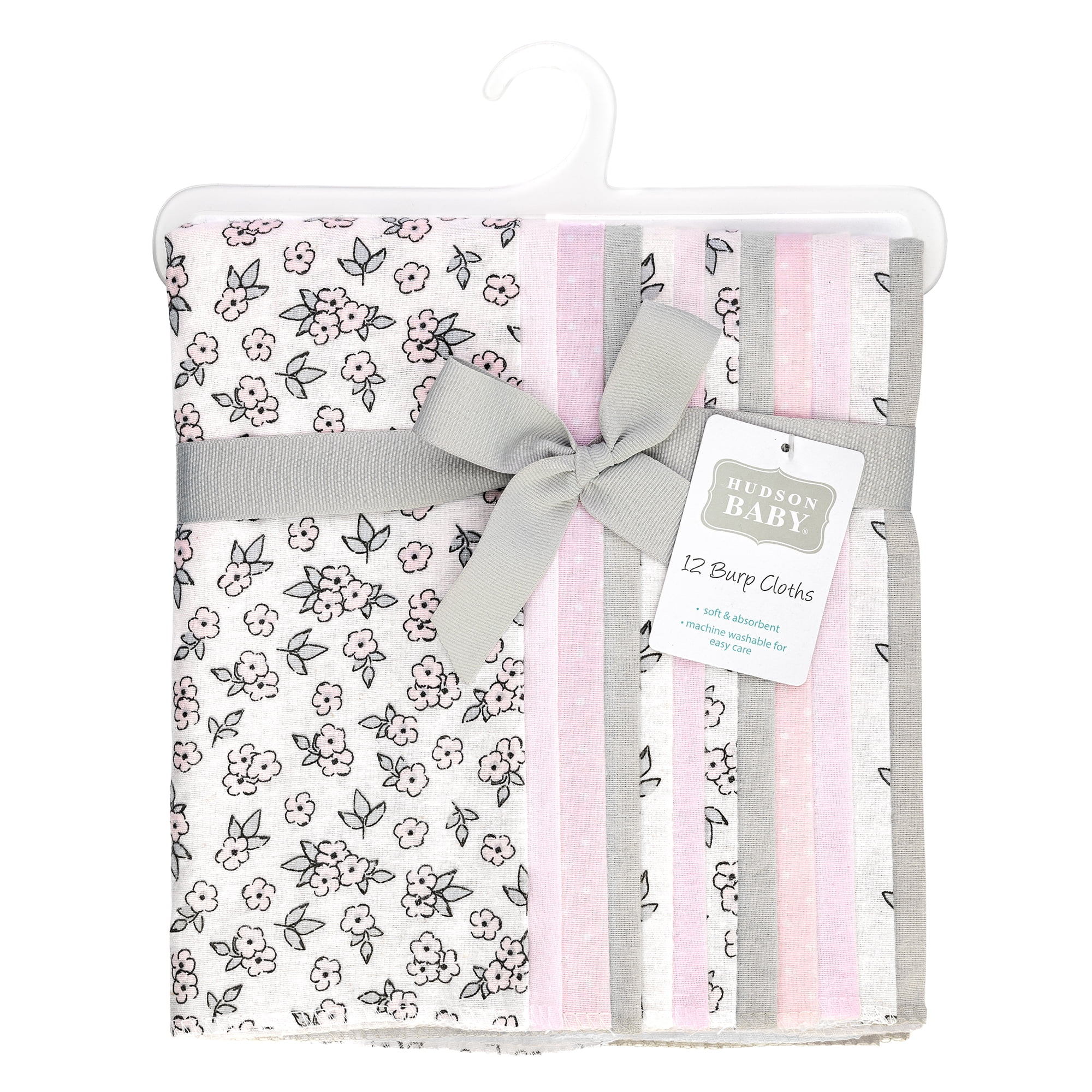 Hudson Baby Girl Cotton Polyester Flannel Burp Cloths Bundle 12-Pack, Pink Primrose, One Size