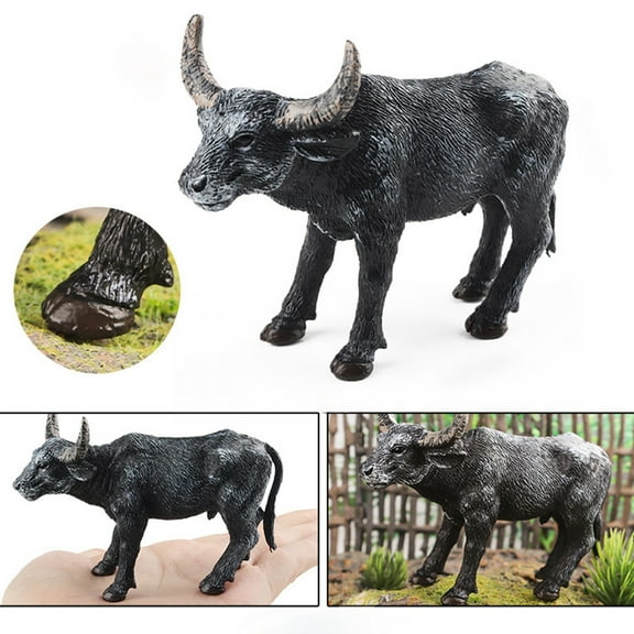 Xecvkr Realistic Wild Animal Model Black Water Buffalo Toy Figure Plastic Figurine Jungle Animal Collection for Play Display Gift 9.8x6.9x4.2cm