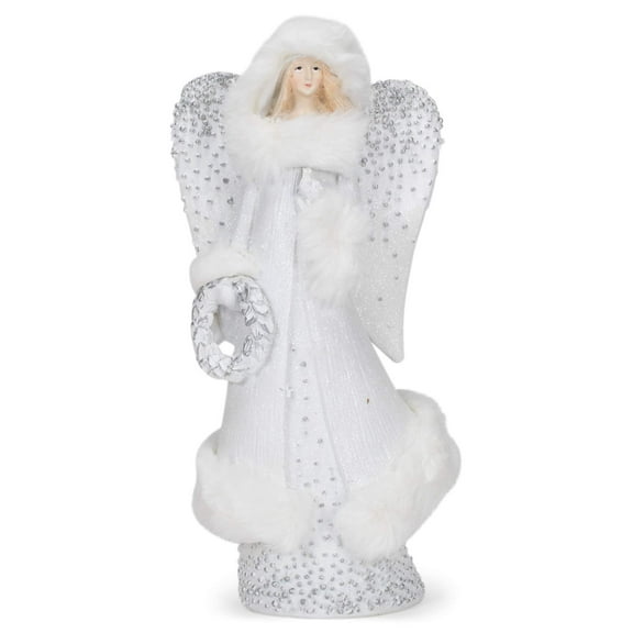 Roman 133113 Angel with Fur Silver Dots Figurine, 12.5 inch, White
