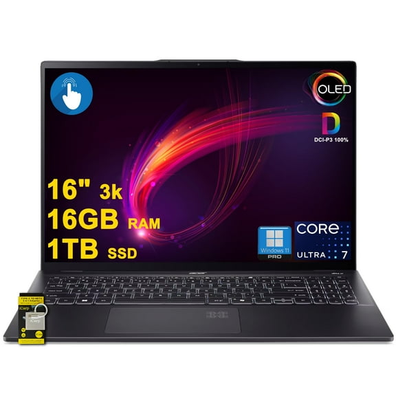 acer Swift 16 AI Laptop 16" 3k OLED Touch 100% DCI-P3 Intel 8-core Ultra 7 Series 2 256V (Up to 47 Tops) 16GB DDR5 1TB SSD for Creator Designer Business Professional Win11Pro ICP Hub/Copilot+ AI PC