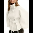 thumbnail image 1 of Ponchos con Mangas de Murciélago para Mujer, Abrigo de Lana con Cuello Alto y Cinturón, Chaqueta Corta de Invierno S, 1 of 7