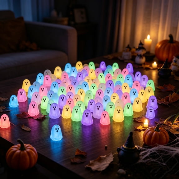 Mskk 84PCS Mini Luminous Resin Ghost Halloween Decoration, 0.79 Inch Glow In The Dark Tiny Ghost Figurine Ornament, Multicolor Mini Ghost for DIY Craft, Halloween Table Micro Landscape Jar Fill Decor