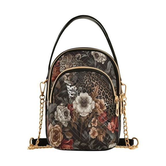 ALAZA Chain Crossbody Bags for Women Leopard in Flowers Shoulder Handbag Phone Purse