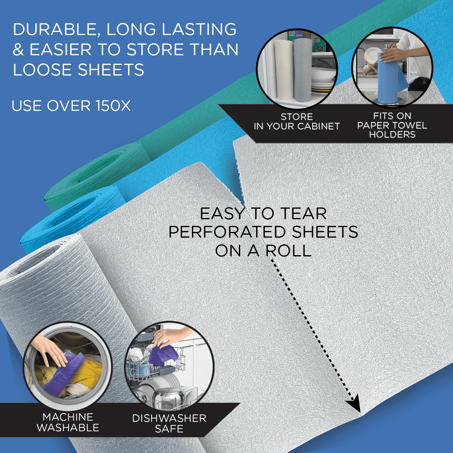 Wowables Swedish Dish Cloths, Reusable & Biodegradable Paper Towels - Mint Green 12 CT