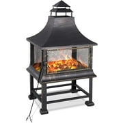 Chiminea Outdoor Fireplace, Wood Burning Fire Pit for Outside with Fire Poker, 360 Fire Retardant Mesh Cover