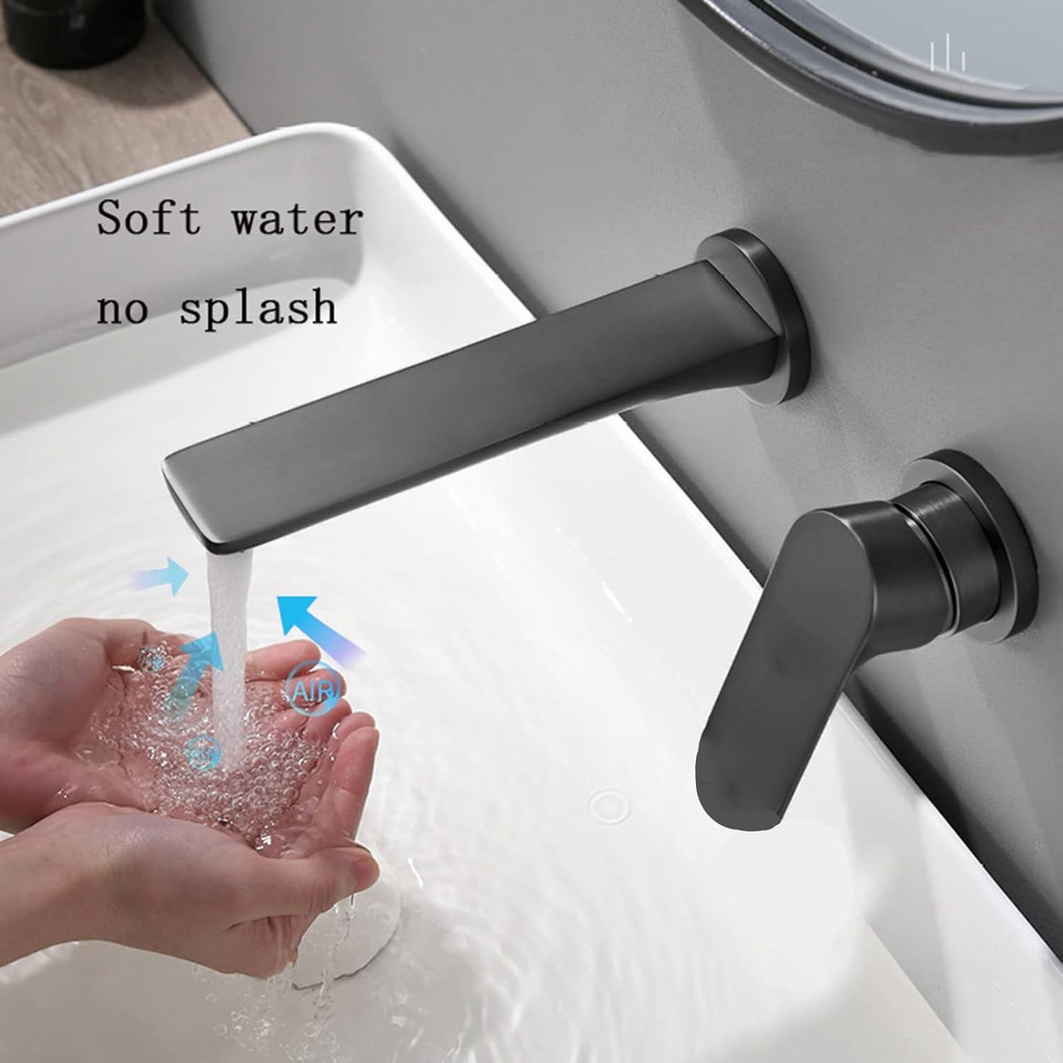 Wall Mounted Bathroom Sink Faucet Black, Hot and Cold, 2-Hole Single Handle Bathroom Sink Faucets, 360 Swivel Spout Sink Faucet, Split