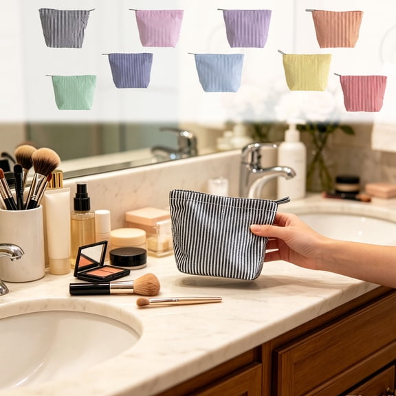 Msgweeeg Toiletry Bags Cosmetic Bag Travel Makeup Bag Portable Toiletry Organizer Pouch Striped Cosmetic Storage Bag with Zipper Lightweight Wash Bag for Women