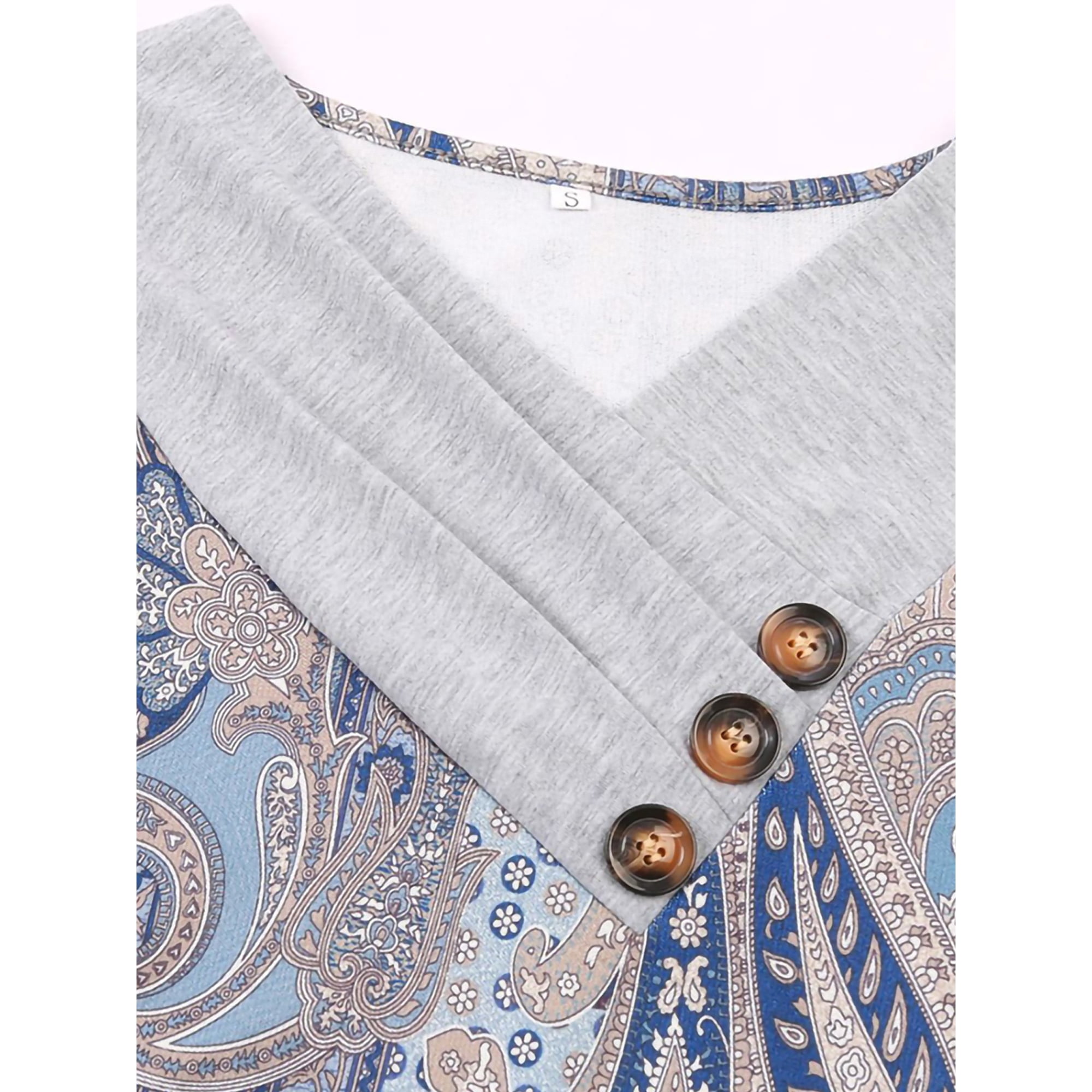 Avamo Women Tops V Neck Pullover Plaid T Shirt Retro Print Blouse Work Gray Print 2XL Walmart