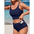 thumbnail image 3 of Sociala Women's Sporty Two Piece Swimsuit Ribbed Tummy Control Bathing Suit with Pockets High Waisted Bikini Sets, 3 of 7
