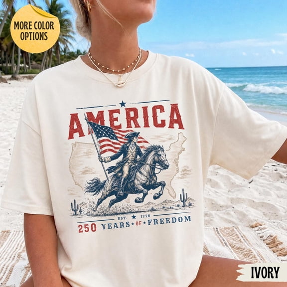 VibeNest Studio Unisex 1776 American Patriot Horse Flag 250 Years of Freedom Western Garment Dyed Graphic T-Shirt