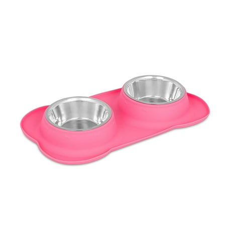 Internet's Best Bone Dog Bowl Set | Double Stainless Steel Pet Food Large Water Bowls | No Spill Silicone Stand | Large Medium Breeds | (Best Dog Breeds For Home In India)