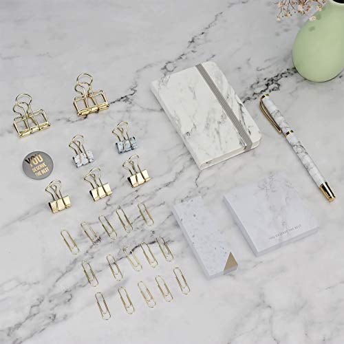 Binder Clips Rose Gold Hardcover Notebook Non-Stick Writing Pad & Sticky Notes Flag Paper Clips MultiBey Stationery Set with Ballpoint Pen 