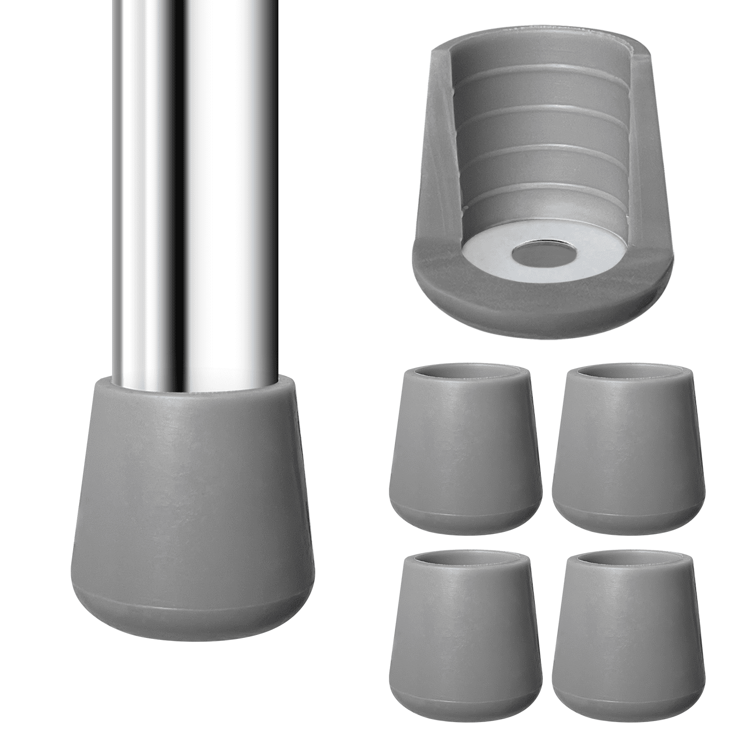 4 Gray Rubber Chair Leg Caps 7/8 Inch, NonSlip Chair Leg Floor