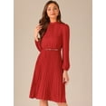 thumbnail image 3 of DARING DIVA Women's Long Sleeve Pleated Midi Shirt Dresses M Red, 3 of 6