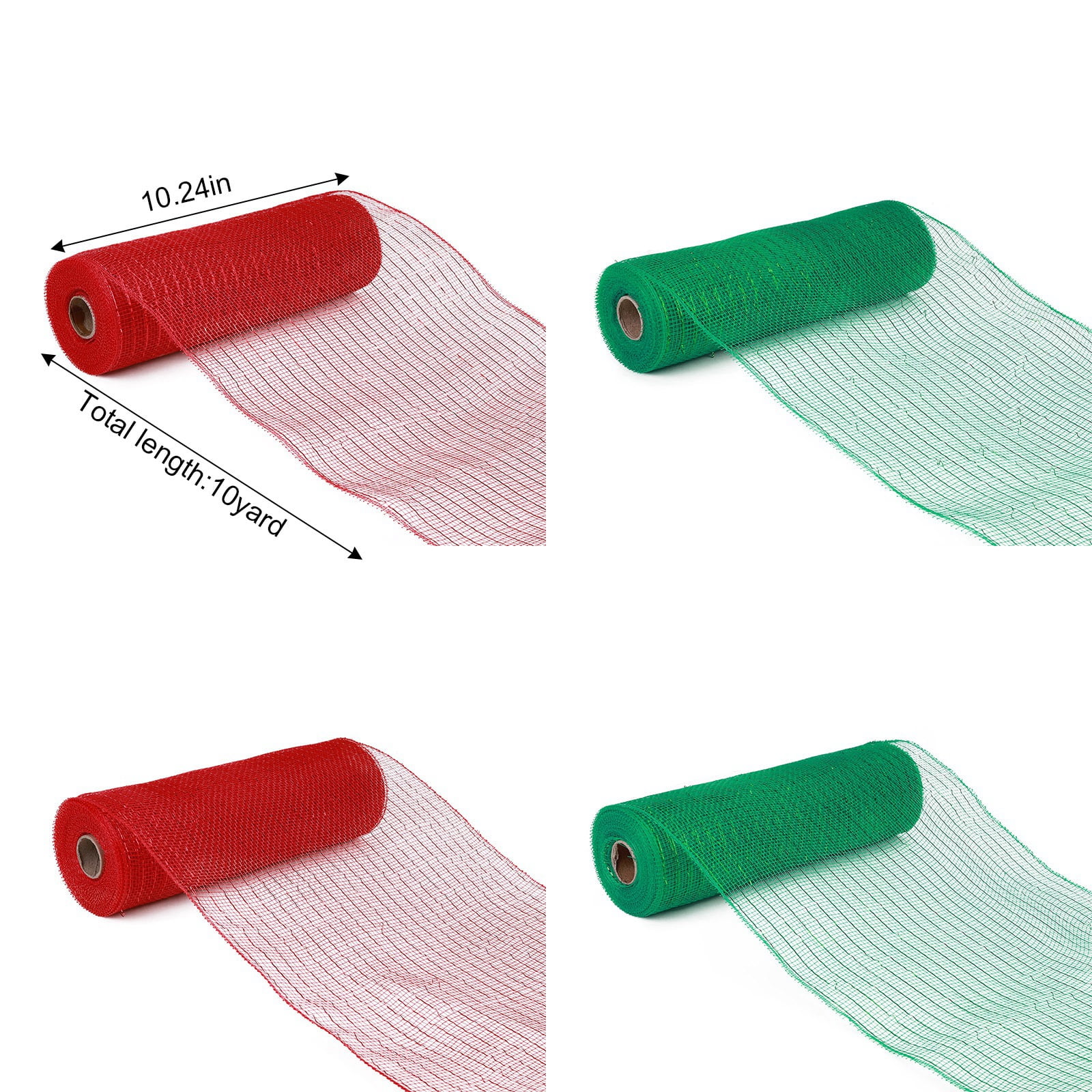 4 Rolls Christmas Ribbon Include 4 Roll Wreath Mesh Ribbon Decor Christmas Wired Ribbon Stripe Rolls Metallic Poly Red Green White Decoration Ribbon for DIY Wrapping Craft Wreath Party