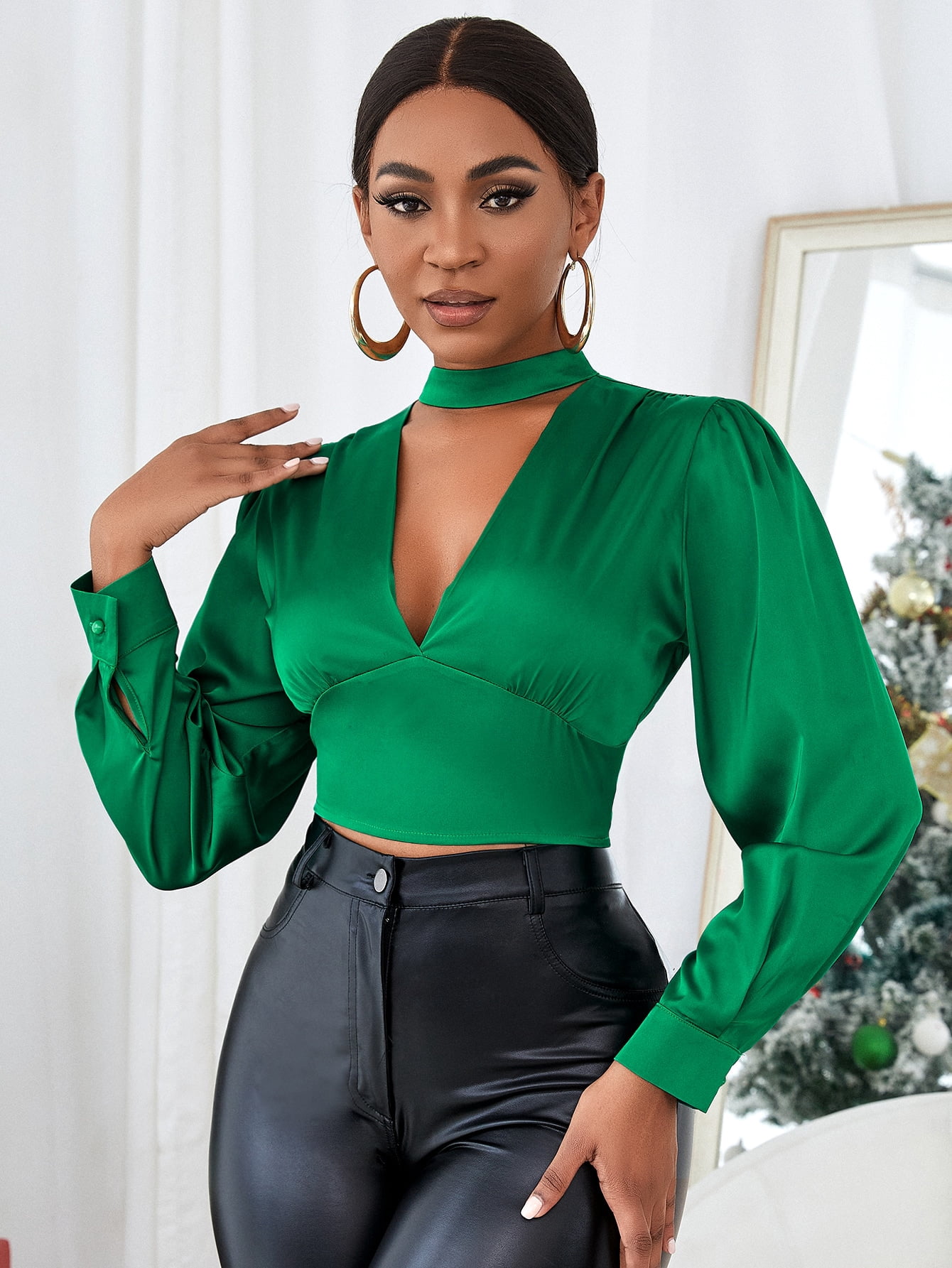 Tie Back Crop Satin Blouse 