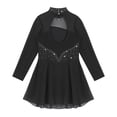 thumbnail image 3 of iixpin Kids Girls Long Sleeves Figure Ice Skating Dress Dance Ballet Gymnastics Leotard Competition Costume Dancewear Black 6, 3 of 7