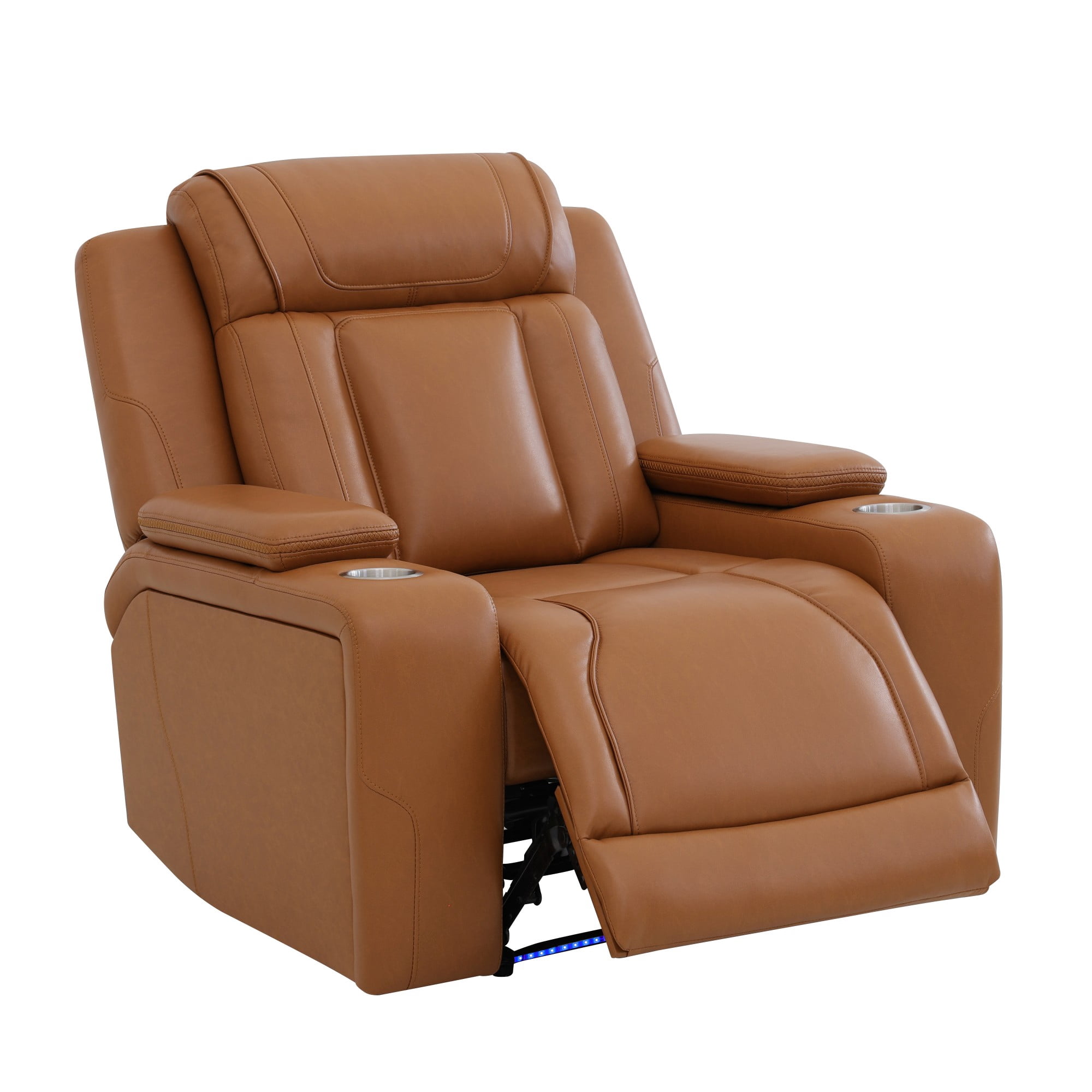 Gewnee Power Recliner Chair, Adjustable Reclining Lounge Chair with USB Ports, LED Lights & Cup Holders, Air Leather Upholstered Single Sofa Recliner for Living Room, Office, Orange Yellow