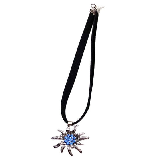 Necvior Edelweiss Necklace Flower Pendant Rhinestone Rope Chain Traditional Jewelry Gift