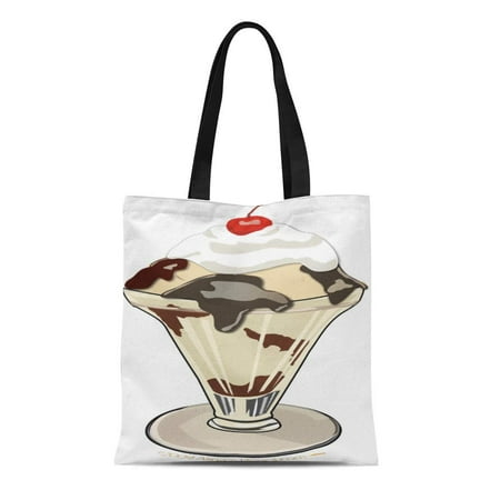 Hot Fudge Sundae Ice Cream - ASHLEIGH Canvas Tote Bag Party Hot Fudge Sundae Ice Cream Summer Reusable Handbag Shoulder Grocery Shopping Bags