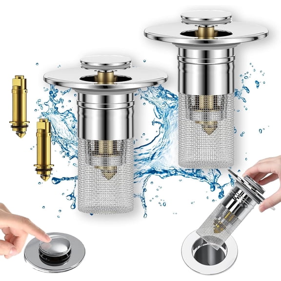 Universal Bathroom Sink Stopper with Hair Catcher, Stainless Steel Floor Drain Filter, Pop Up Sink Drain Filter, Bathroom Sink Stopper Hair Catcher