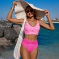 thumbnail image 5 of Women's High Waisted Bikini Sets Twist Front Push Up Spaghetti Straps Ruched Two Piece Swimsuit Bathing Suit Hot Pink S, 5 of 5