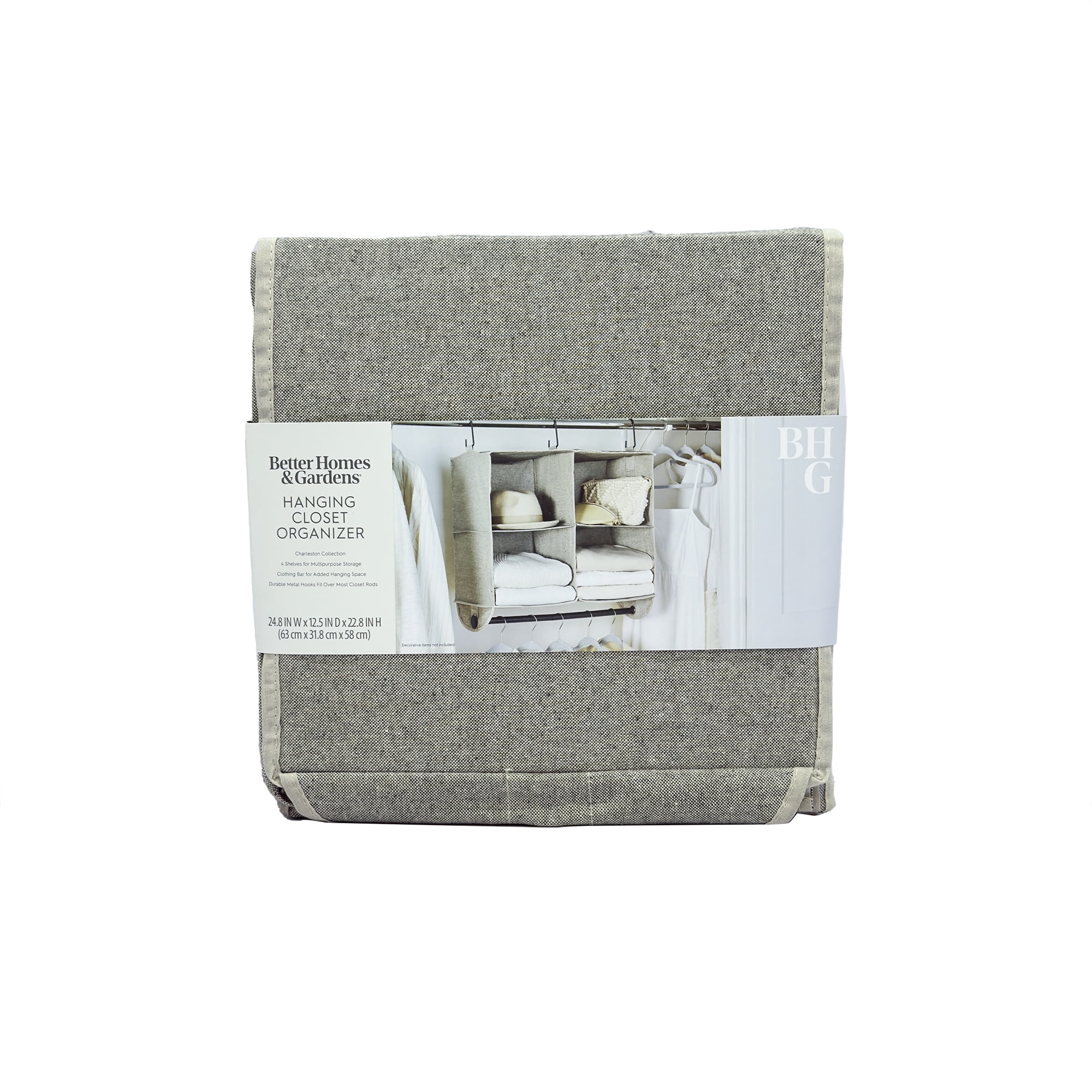 (2 pack) Better Homes & Gardens Gray Hanging Closet Organizer 4-Shelf with Rack
