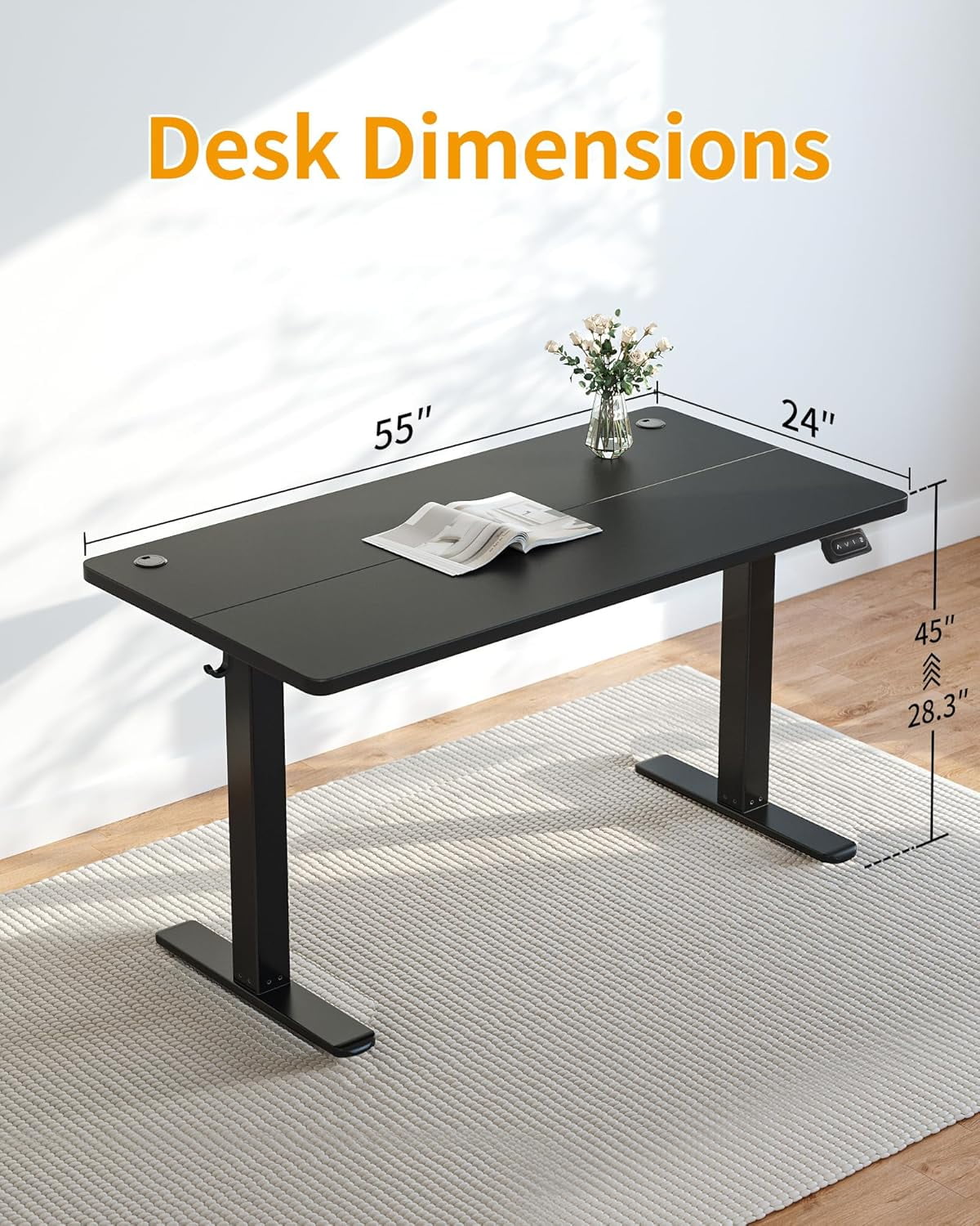 CubiCubi Electric Standing Desk, 55 x 24 Inches Height Adjustable Sit Stand Desk, Ergonomic Home Office Computer Workstation, Black