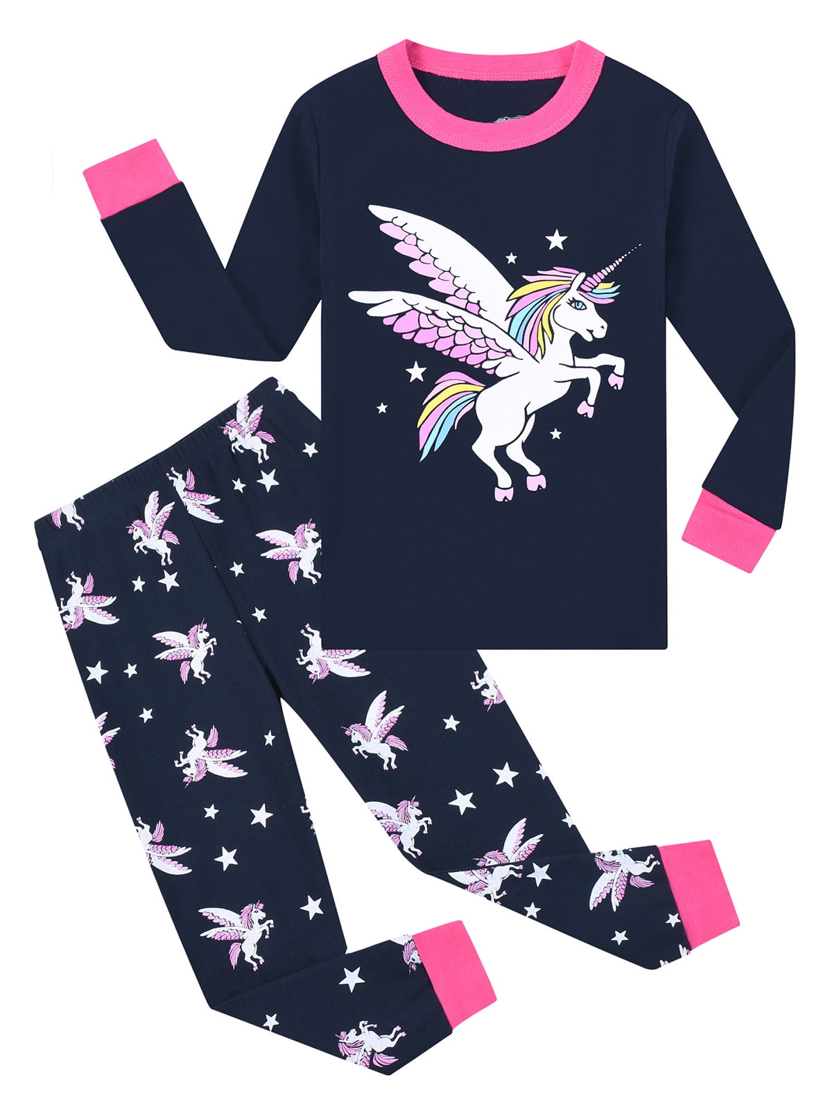 WIBACKER Cotton 2 Pieces Pajamas for 3-12T Girls Unicorn Sleepwear ...