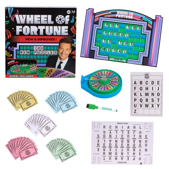 Wheel of Fortune Deluxe Game, 100 Puzzles Included, 2-4 Players, Ages 10 Years and up