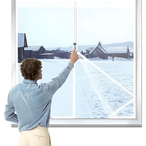 ICERUN 47"x 63"Thickened Reusable Window Insulation Kit,Winter Weatherproofing Window Insulation Film for Patio Winterizing Winter Waterproof Attic Insulation Cover,Simple Installation(Transparent)