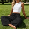 thumbnail image 6 of Levmjia Womens Pants Wide Leg Drawstring High Waisted Loose Pants with Pockets Soft Stretchy Polyester Casual Yoga Pants Tummy Control Workout Summer, 6 of 8